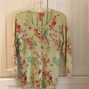 Vintage inspired, jeweled buttons, 3/4 sleeve sweater.